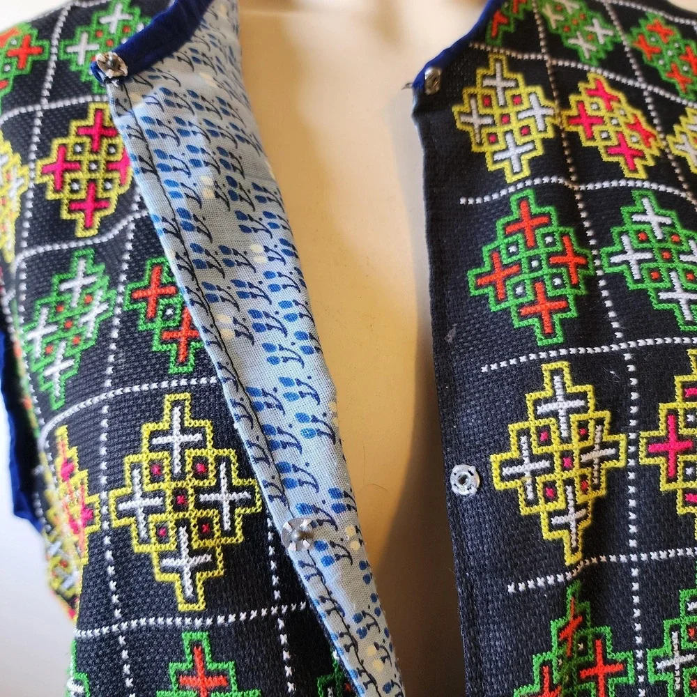 Handmade Reversible Vest, Black Turkish Nomadic Chuval Pattern